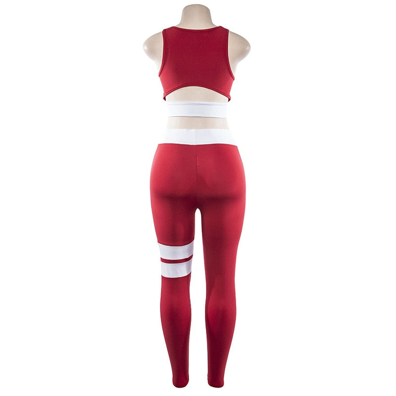 Women Tracksuit Solid Yoga Set Patchwork Running Fitness Jogging