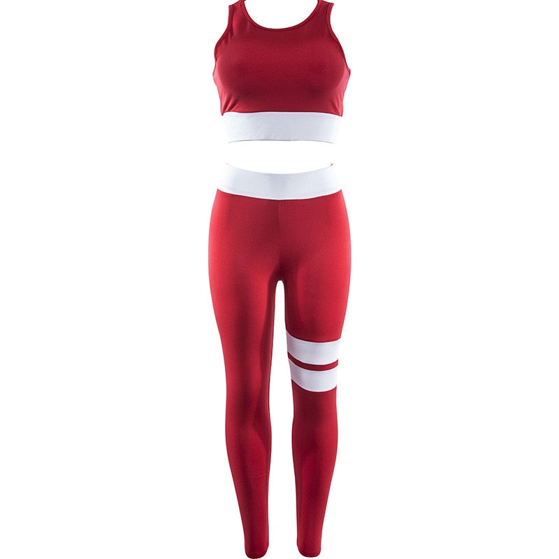 Women Tracksuit Solid Yoga Set Patchwork Running Fitness Jogging