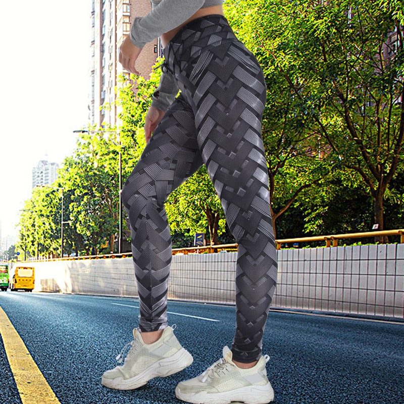 Sexy High Waist Fitness Iron weave Leggings Weaving Printed Tie Women