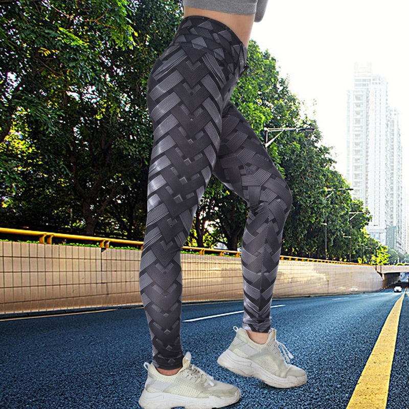 Sexy High Waist Fitness Iron weave Leggings Weaving Printed Tie Women