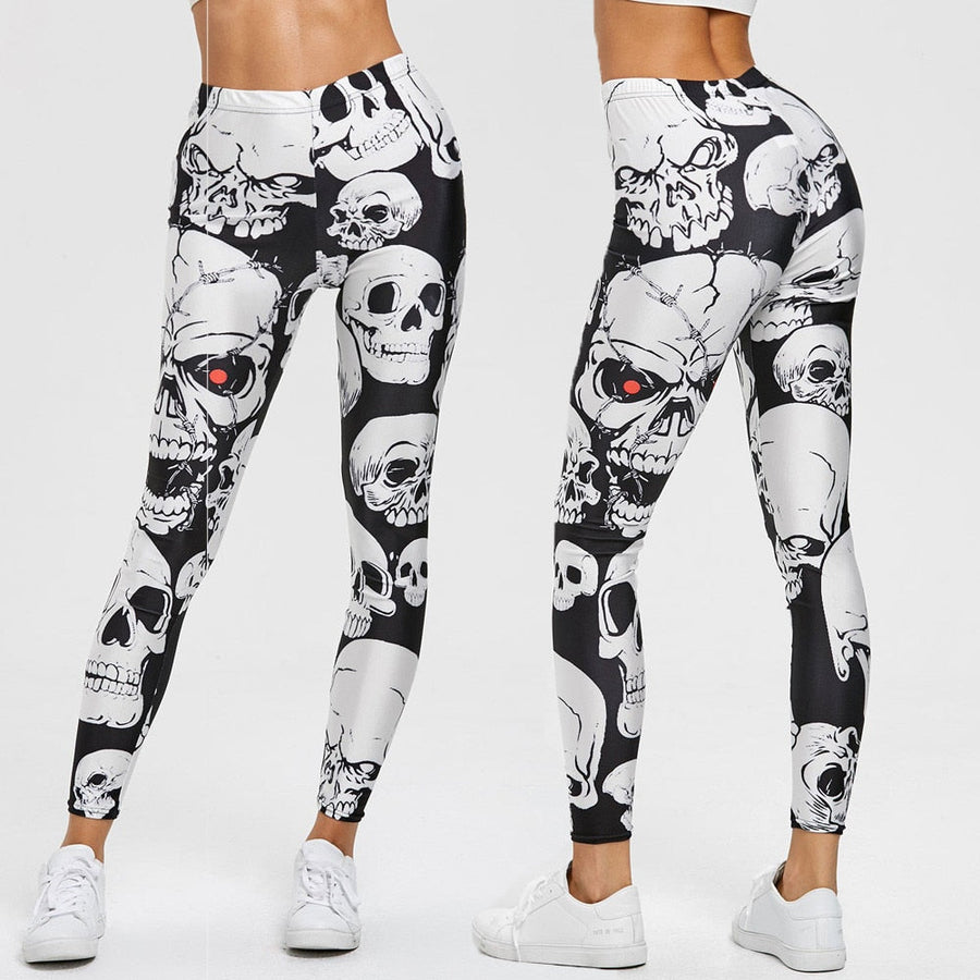 Women Skull Print Sport Leggings Yoga Pants Workout Fitness Clothing Jogging