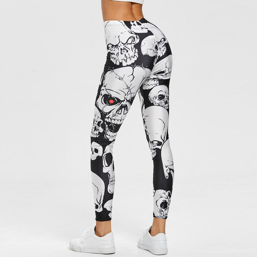 Women Skull Print Sport Leggings Yoga Pants Workout Fitness Clothing Jogging