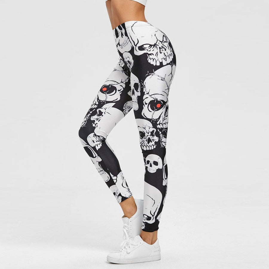 Women Skull Print Sport Leggings Yoga Pants Workout Fitness Clothing Jogging