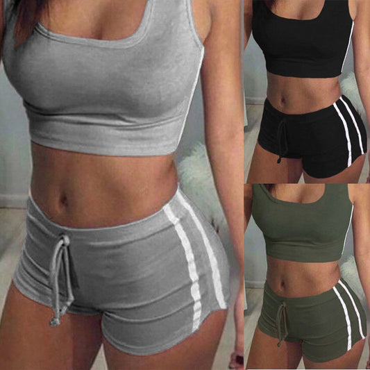 Sexy Women 2PCS Yoga Set Female Sleeveless Tank Top Bra Fitness