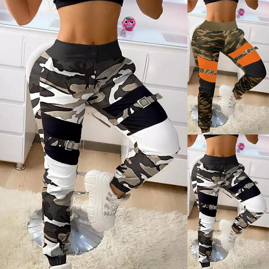 Fashion Women Cargo Pants Casual Elastic Button Long Pant Sweatpant Overall