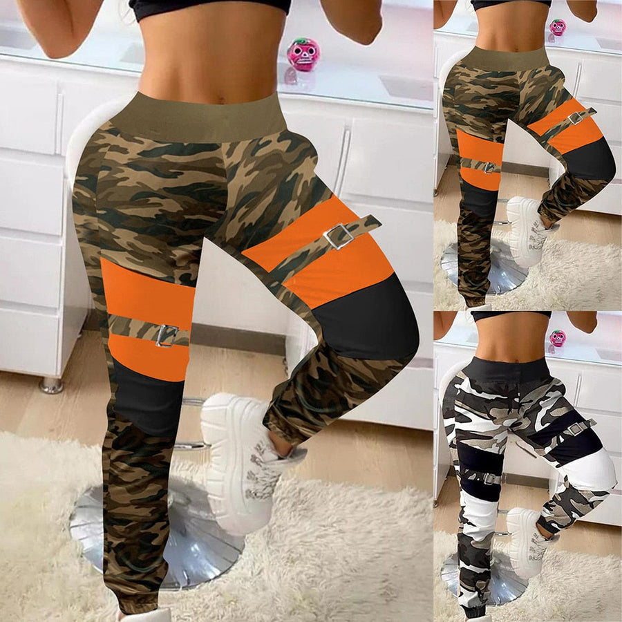 Fashion Women Cargo Pants Casual Elastic Button Long Pant Sweatpant Overall