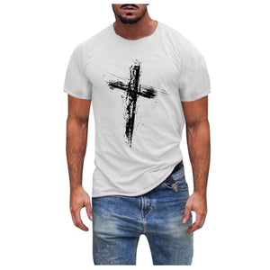 Cross Printed Fitness Tops Slim Men's Tshirt Short Sleeve Graphic Tees